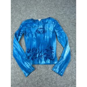 Yogi Shirt Womens Top Medium Blue Tie Dye OM Symbol Boho Hippie Festival Y2K